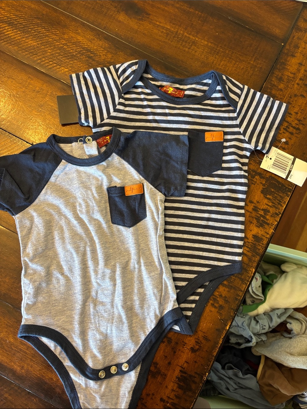 7 For All Mankind Navy & Gray Baby One-Piece Bodysuit Duo